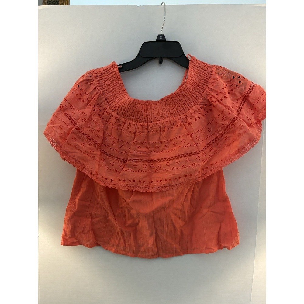 Sofia Jeans Womens Off Shoulder Eyelet Peasant Top Coral Pink Boho Size S NWT